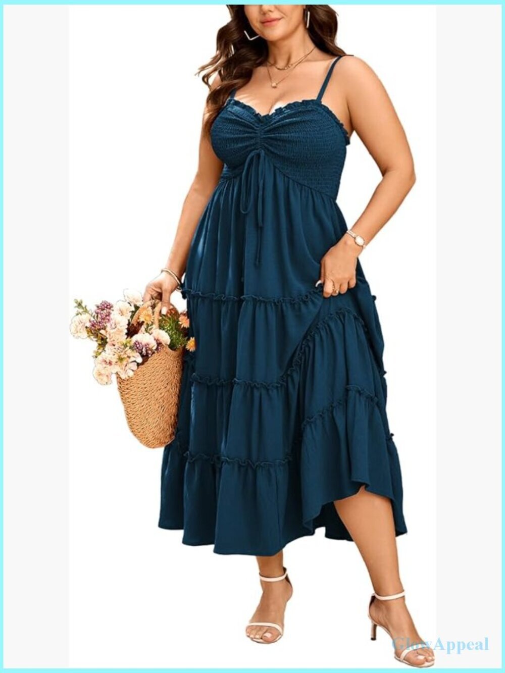 Spaghetti Strap Smocked Ruffle Maxi Dress Plus Size Flowy Casual Boho